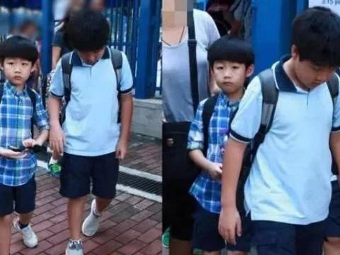 陈慧琳两个孩子放学照曝光,人工受孕的小儿子像极了妈妈