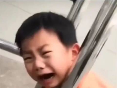 “爸爸,我卡住了”,萌娃卡栏杆大哭,父子俩对话笑翻网友