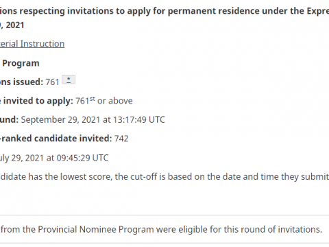 加拿大联邦EE省提名抽分:邀请人数761人,742分!