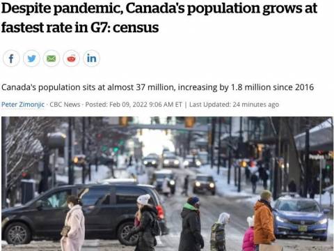 加拿大人口普查出炉:5年增180万,全靠新移民,大多伦多620万