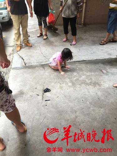 广州2岁女童从5楼坠下 砸中汽车后站起