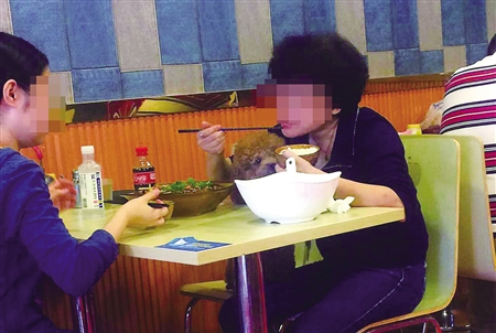 母女餐馆吃饭与狗共用碗筷 邻桌看得吃不下饭